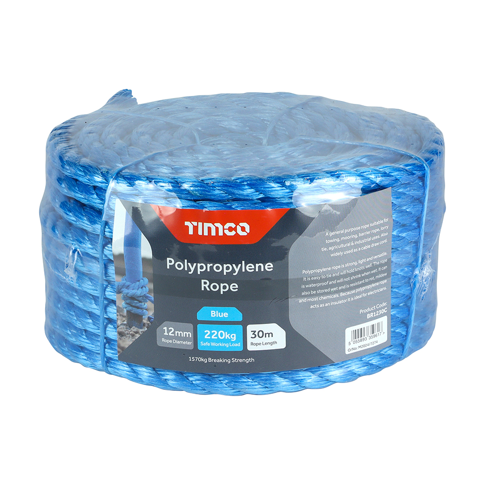 TIMCO Polypropylene Rope Coil - Blue (12mm x 30m)